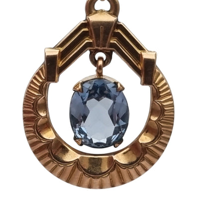 French FIX Art Deco Rolled Gold Pendant with Faceted Blue Stone, circa 1930–1940