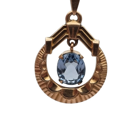 French FIX Art Deco Rolled Gold Pendant with Faceted Blue Stone, circa 1930–1940