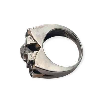 Art Deco ring in silver with gold accents and colorless stones, circa 1940–1950