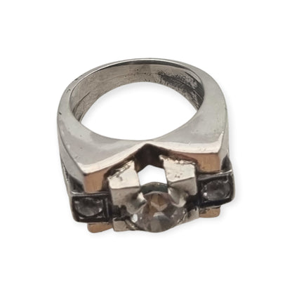 Art Deco ring in silver with gold accents and colorless stones, circa 1940–1950