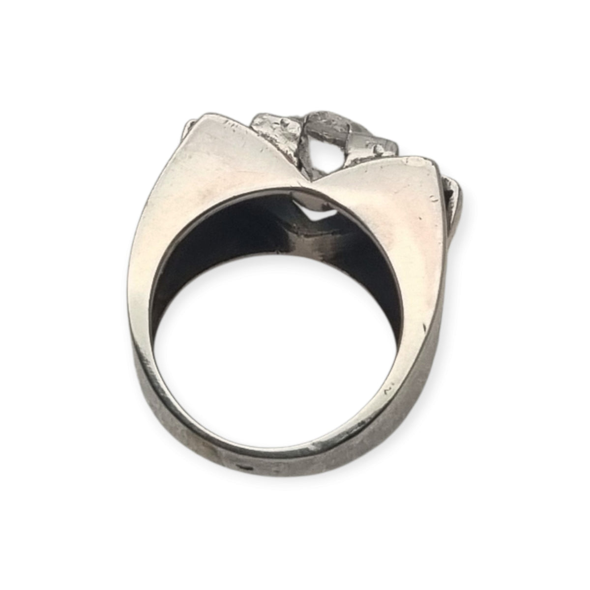 Art Deco ring in silver with gold accents and colorless stones, circa 1940–1950