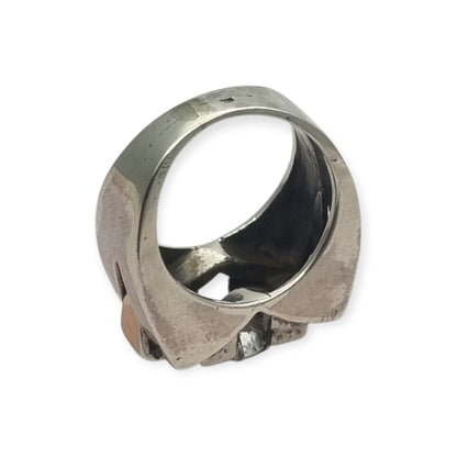 Art Deco ring in silver with gold accents and colorless stones, circa 1940–1950