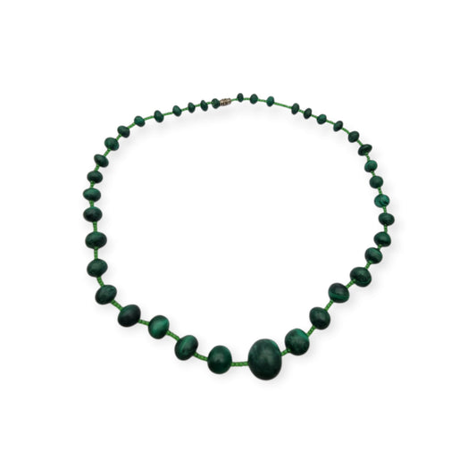 Vintage boho chic malachite necklace, European artisan jewelry, 70s-80s