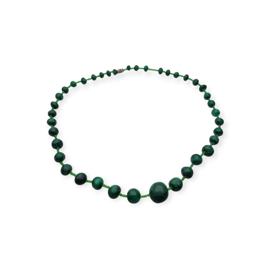 Vintage boho chic malachite necklace, European artisan jewelry, 70s-80s