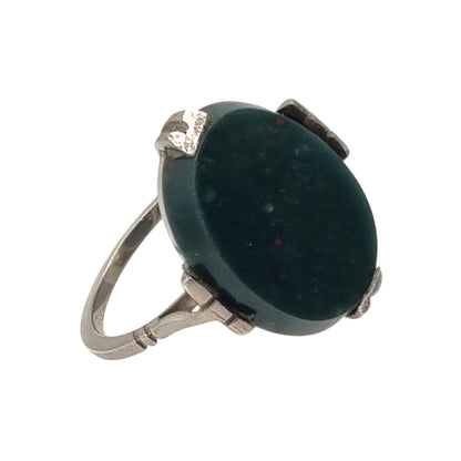 Vintage silver ring with bloodstone, Art Deco revival design, circa 1950