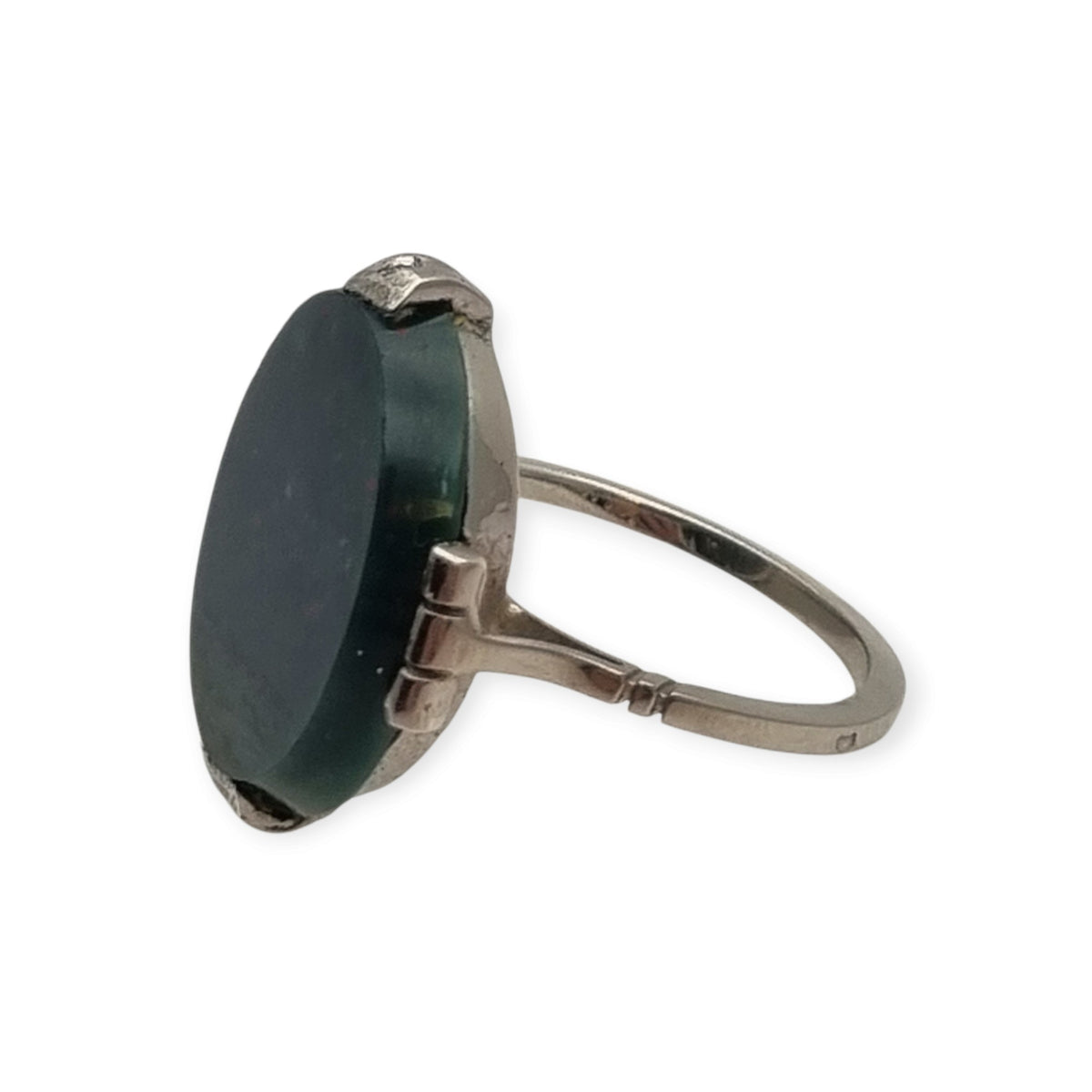 Vintage silver ring with bloodstone, Art Deco revival design, circa 1950