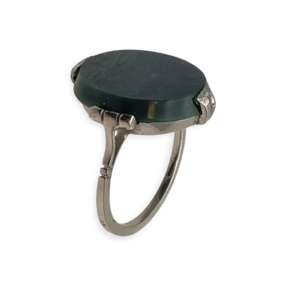 Vintage silver ring with bloodstone, Art Deco revival design, circa 1950