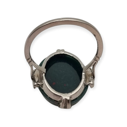 Vintage silver ring with bloodstone, Art Deco revival design, circa 1950