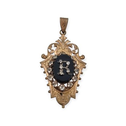 Antique Victorian mourning locket and sentimental jewelry with onyx and rhinestones, Spain, ca. 1890–1920