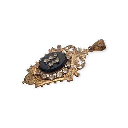 Antique Victorian mourning locket and sentimental jewelry with onyx and rhinestones, Spain, ca. 1890–1920