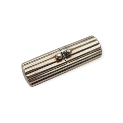 Estuche caja cilíndrico vintage de diseño en plata 925 acanalada, Milán, ca. 1940–1960