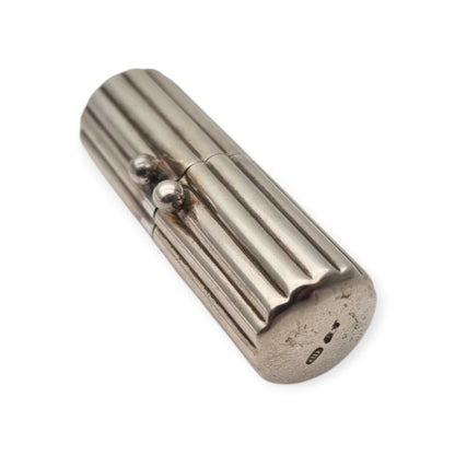 Estuche caja cilíndrico vintage de diseño en plata 925 acanalada, Milán, ca. 1940–1960