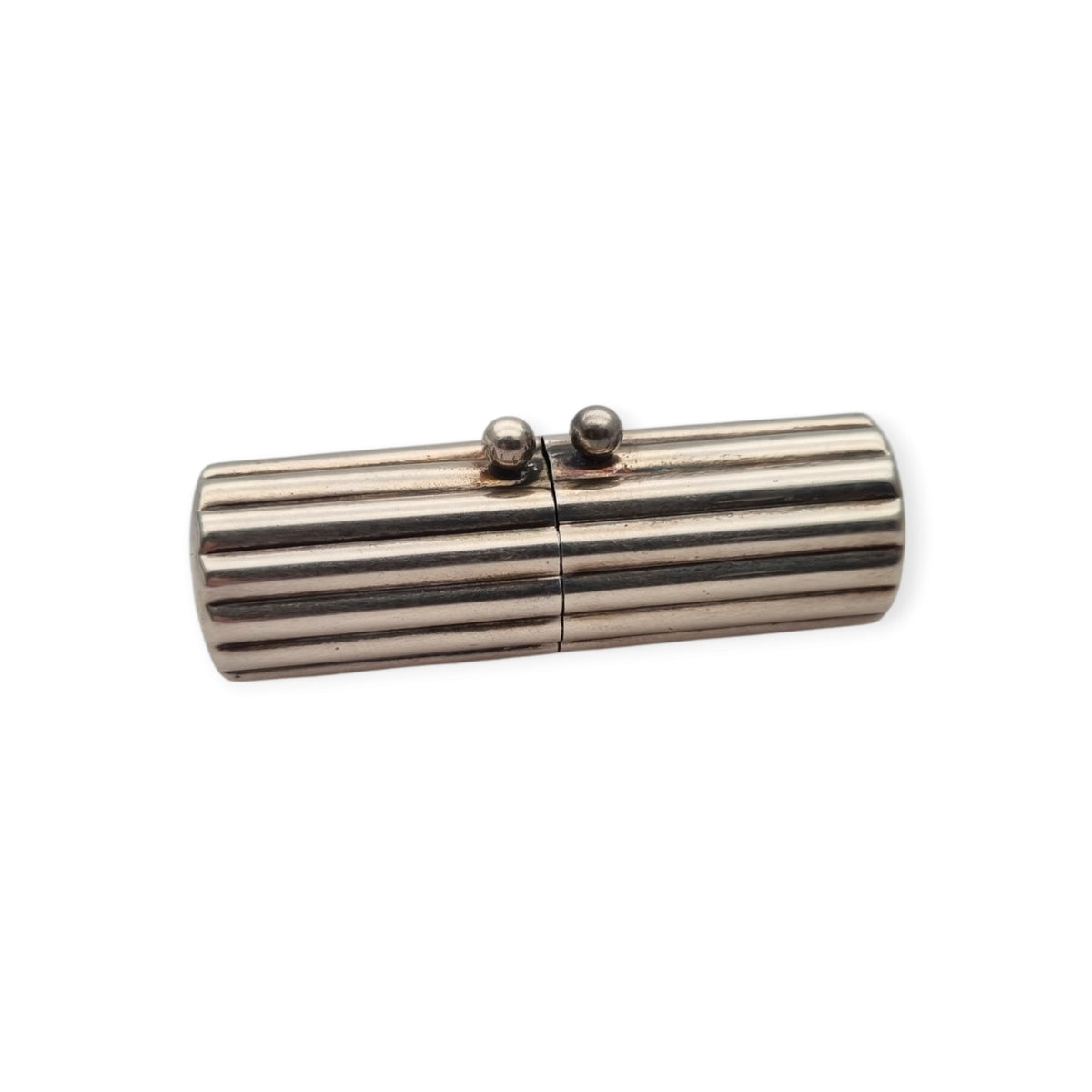 Estuche caja cilíndrico vintage de diseño en plata 925 acanalada, Milán, ca. 1940–1960