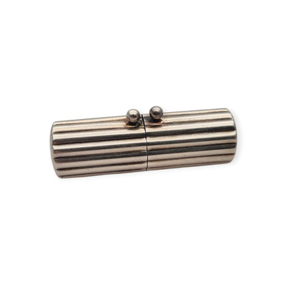 Estuche caja cilíndrico vintage de diseño en plata 925 acanalada, Milán, ca. 1940–1960