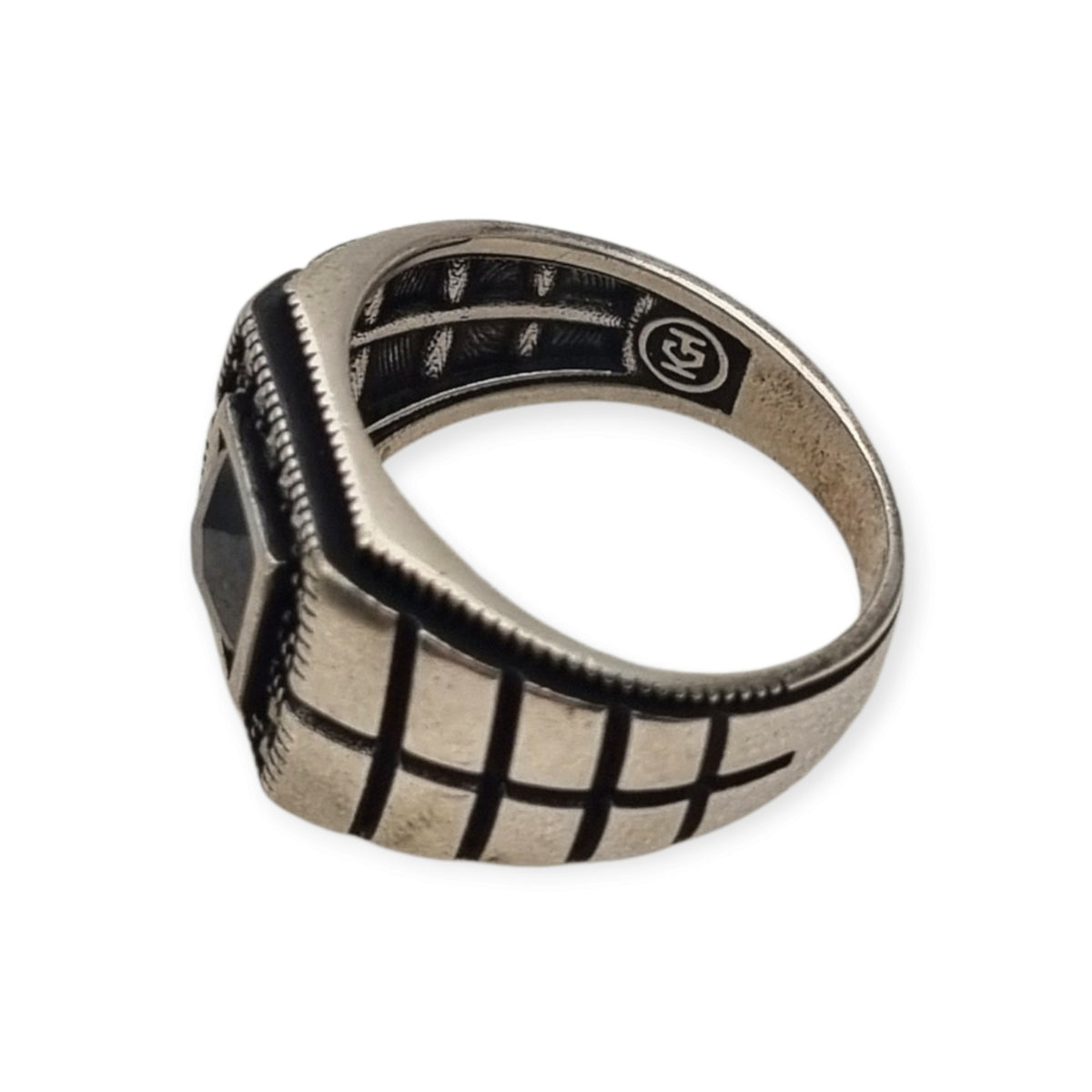 Anillo vintage para hombre de plata 925 con ónix y marcasitas, ca. 1990–2000