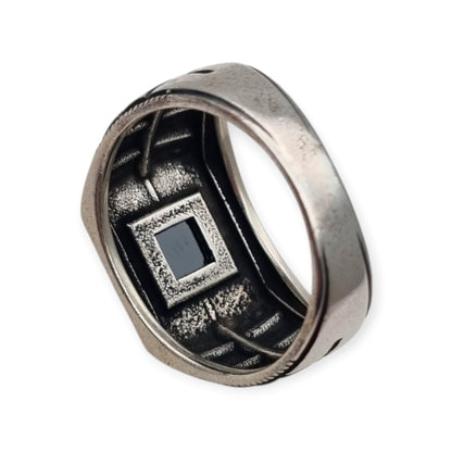 Anillo vintage para hombre de plata 925 con ónix y marcasitas, ca. 1990–2000