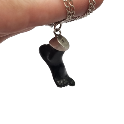 Obsidian amulet pendant, black foot with 800 silver, Europe circa 1970