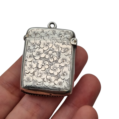 Caja de cerillas floral de plata eduardiana para chatelain, Birmingham Smith & Bartlam, c.1910