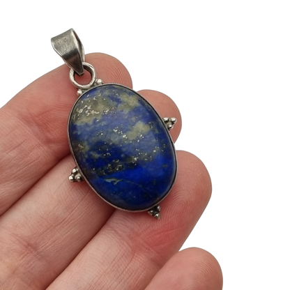 Colgante vintage de plata 925 y lapislázuli azul, boho chic artesanal, años 80