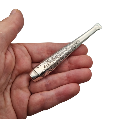 Antique Victorian cigarette holder in engraved silver with monogram cartouche, circa 1900-1925