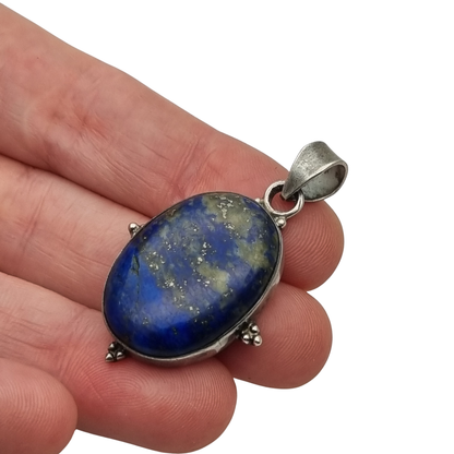 Colgante vintage de plata 925 y lapislázuli azul, boho chic artesanal, años 80