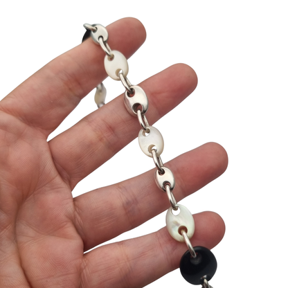Pulsera vintage de eslabón calabrote en plata y nácar circa 1980
