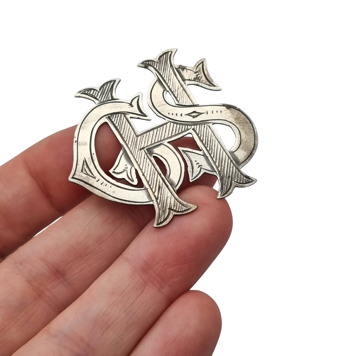 Antique Victorian sterling silver monogram brooch STG SIL, ca. 1890-1920