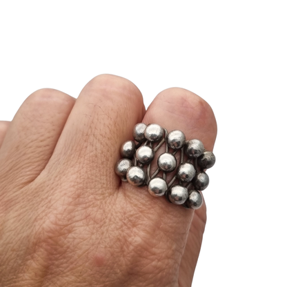 Handmade ethnic ring with boho sphere design, 20th century, geometric structure