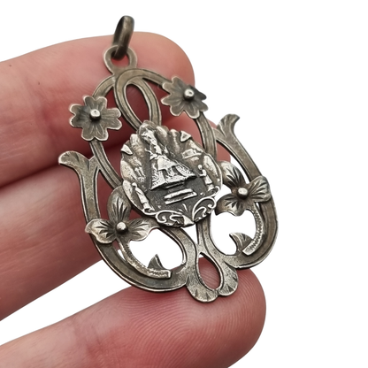Art Nouveau silver pendant, Our Lady of Montserrat, La Moreneta, religious jewelry, 1920