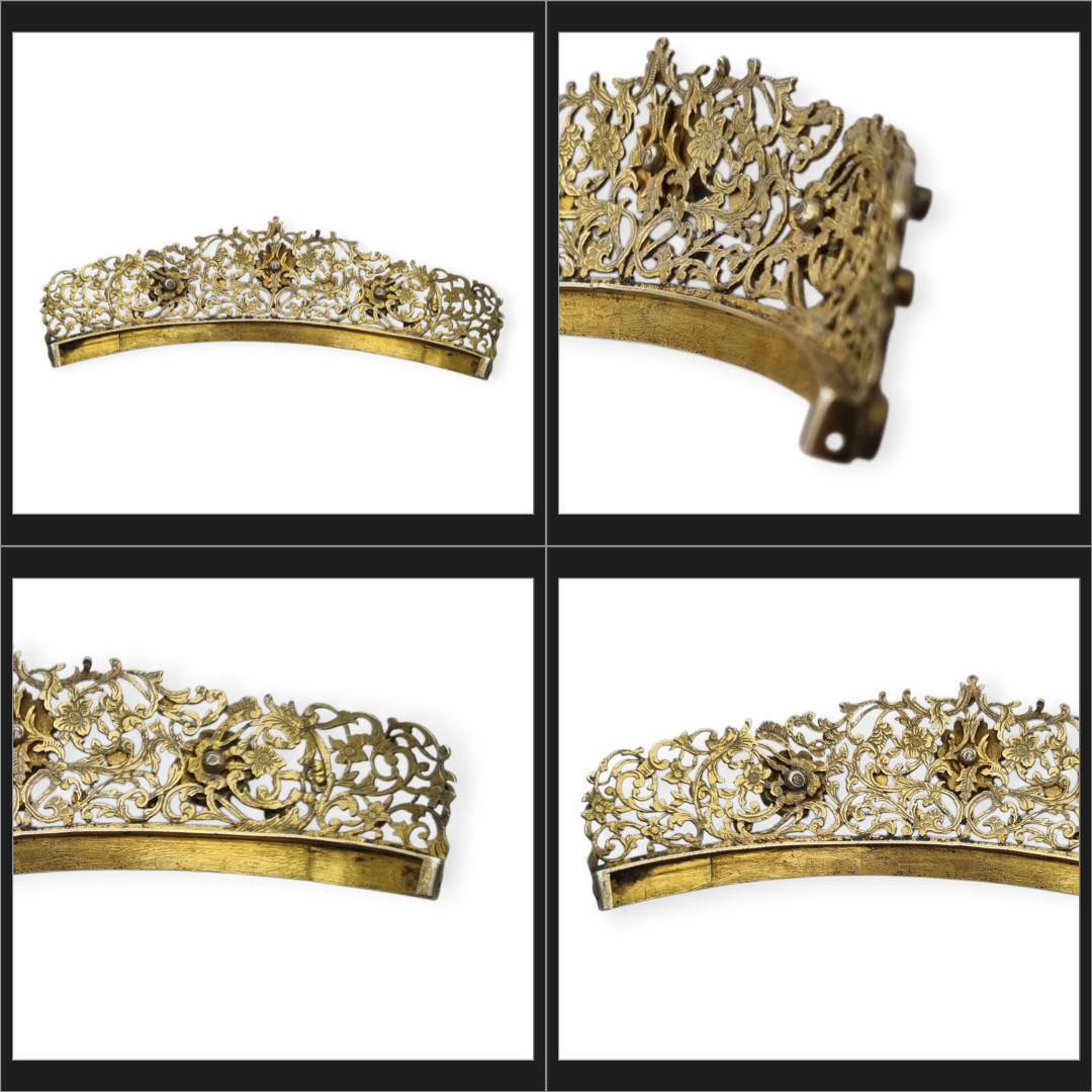 Austro-Hungarian Victorian tiara in gilded silver with turquoise, garnets, and moonstone, late Romantic, c. 1880–1900
