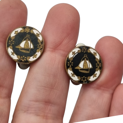 Antique enameled cufflinks with emblem, marked "C&Cº", Europe circa 1890-1920
