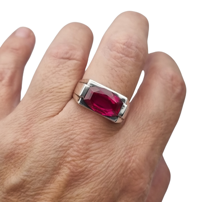 Art Deco silver ring with emerald-cut red spinel, circa 1940