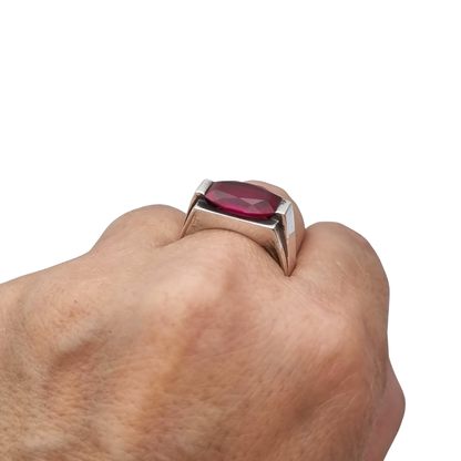 Art Deco silver ring with emerald-cut red spinel, circa 1940