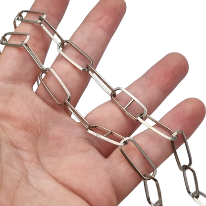 Italian 925 sterling silver chain with rectangular geometric links 1970-80