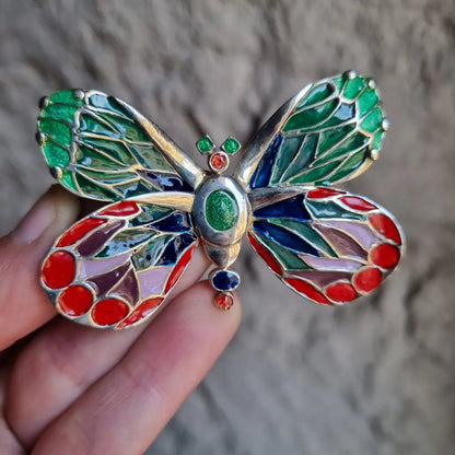 Broche de libélula. Alen Dione libélula plata vintage con esmaltes