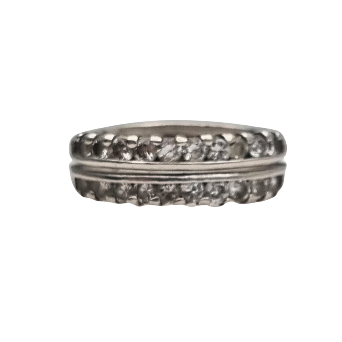 Vintage silver ring with double row of white stones, 80s-90s