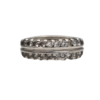 Vintage silver ring with double row of white stones, 80s-90s
