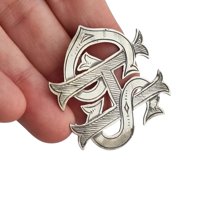 Antique Victorian sterling silver monogram brooch STG SIL, ca. 1890-1920