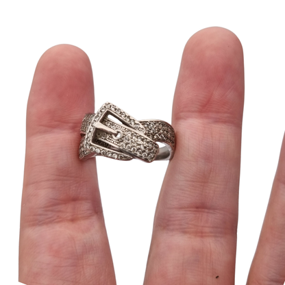 Anillo Vintage hebilla de plata de ley 925 con pavé de piedras estilo contemporáneo, siglo XX