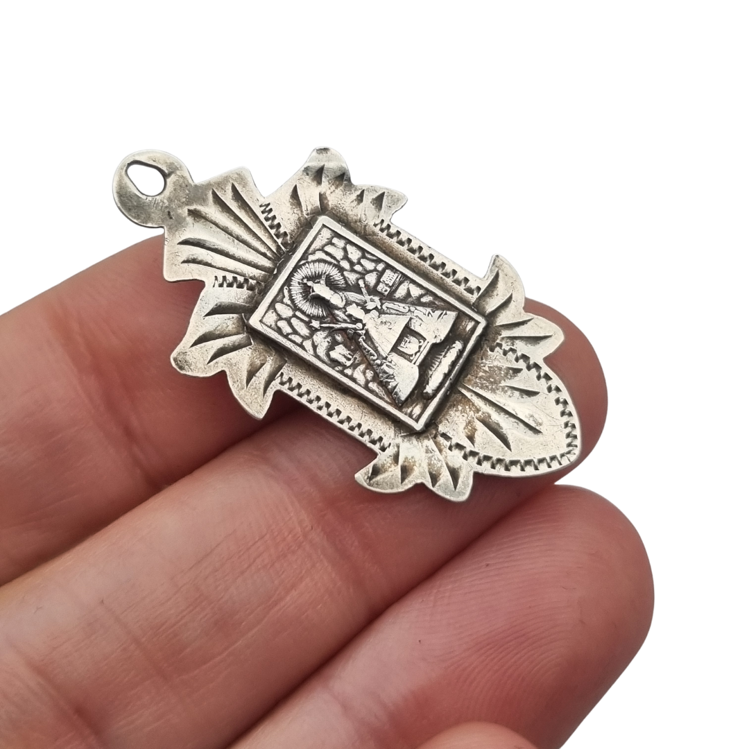 Religious medal The Black Madonna N.S. Montserrat in silver, Catalonia, 1930s-40s