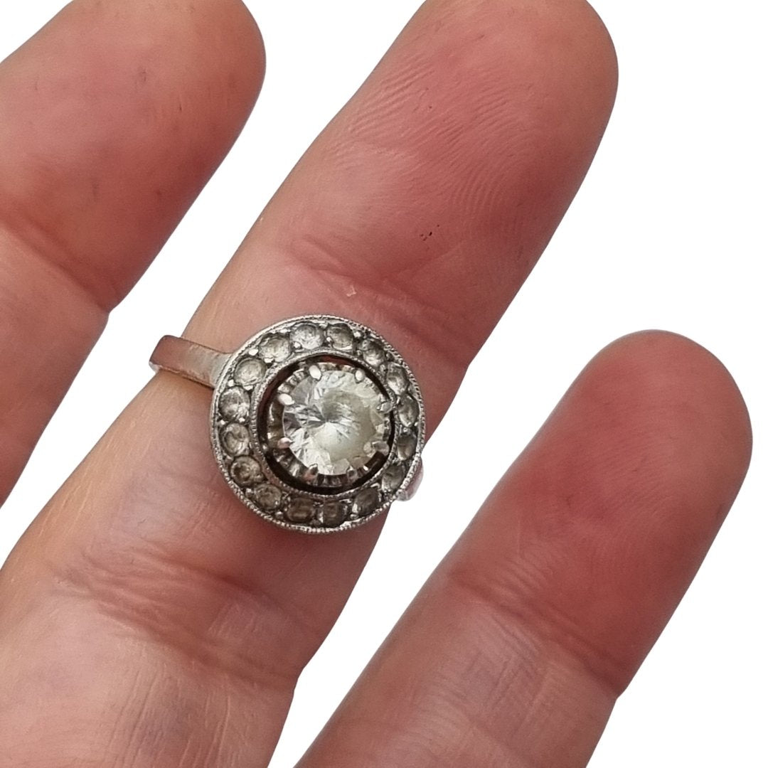 Anillo vintage en plata y circonitas, diseño cóctel  Art Decó, circa 1970-80
