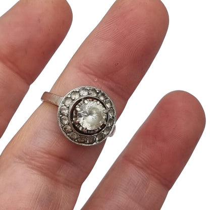 Anillo vintage en plata y circonitas, diseño cóctel  Art Decó, circa 1970-80