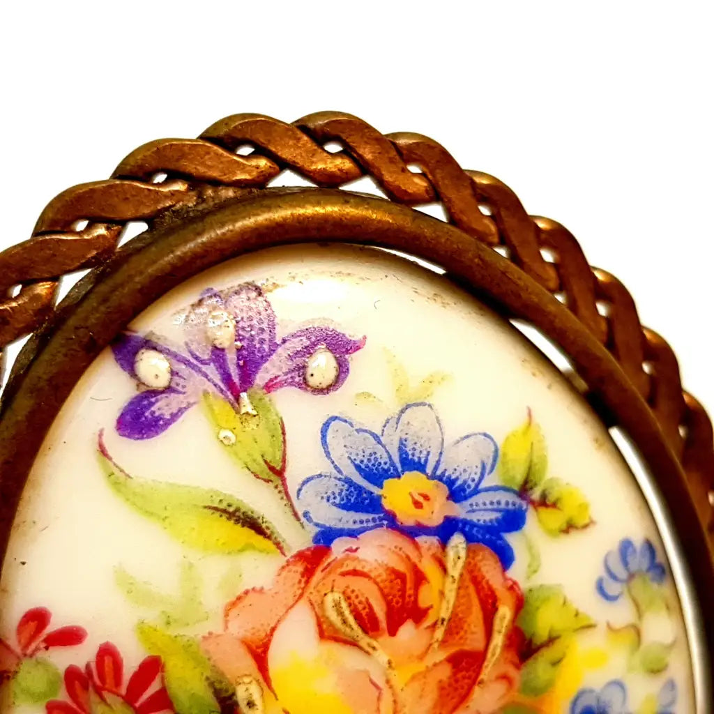 Broche vintage limoges de joyería francesa para mujer pintura porcelana.