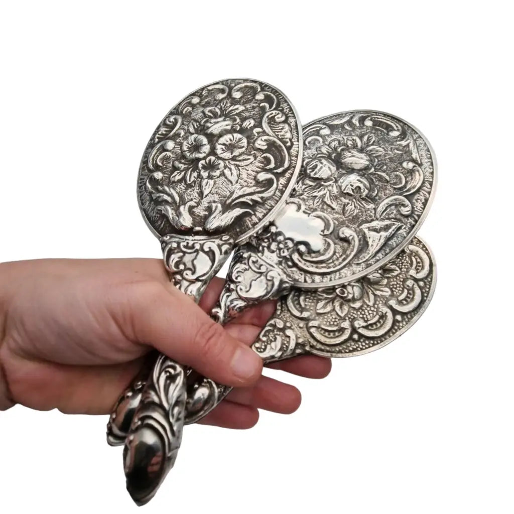 Juego de tocador art nouveau Plata 900 en relieve juego floral