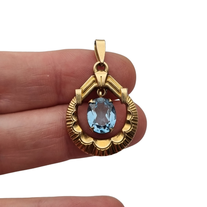 French FIX Art Deco Rolled Gold Pendant with Faceted Blue Stone, circa 1930–1940