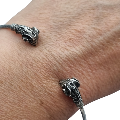 Vintage Boho 925 Silver Mexican Ram Heads Adjustable Bracelet 80s