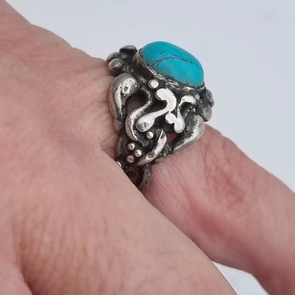 Anillo turquesa plata de ley vintage anillo azul mujer piedra