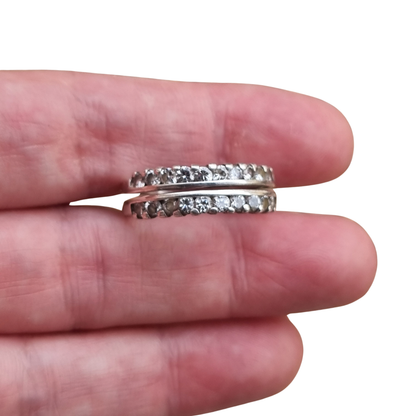 Vintage silver ring with double row of white stones, 80s-90s