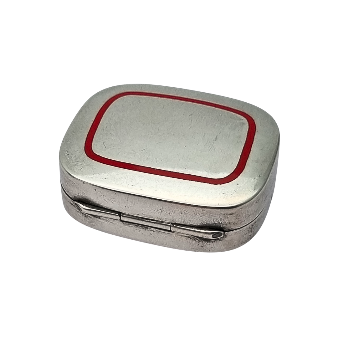 Caja de plata 925 estilo clásico esmalte rojo, Italia circa 1970-80