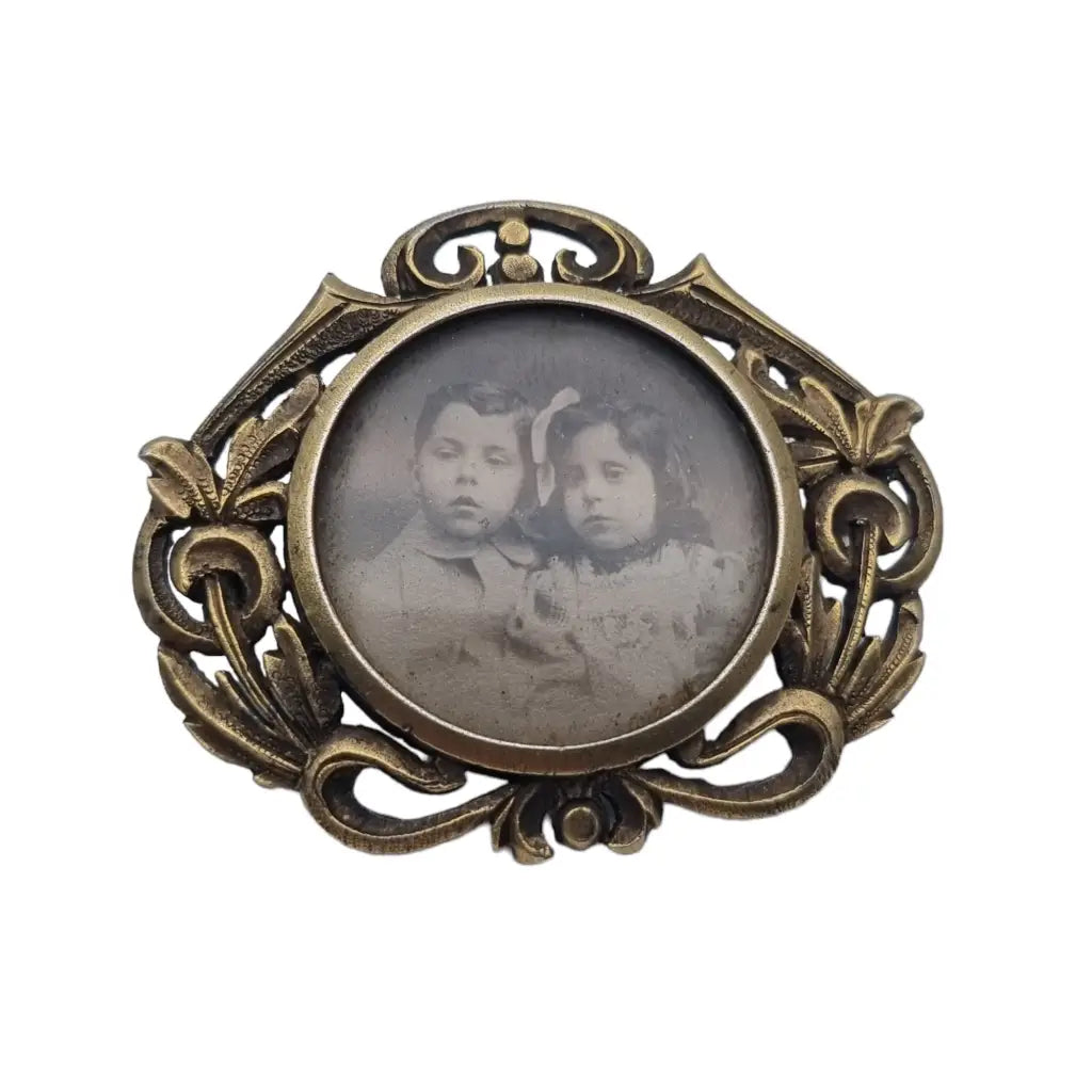 Broche de foto medallón plata art nouveau para mujer